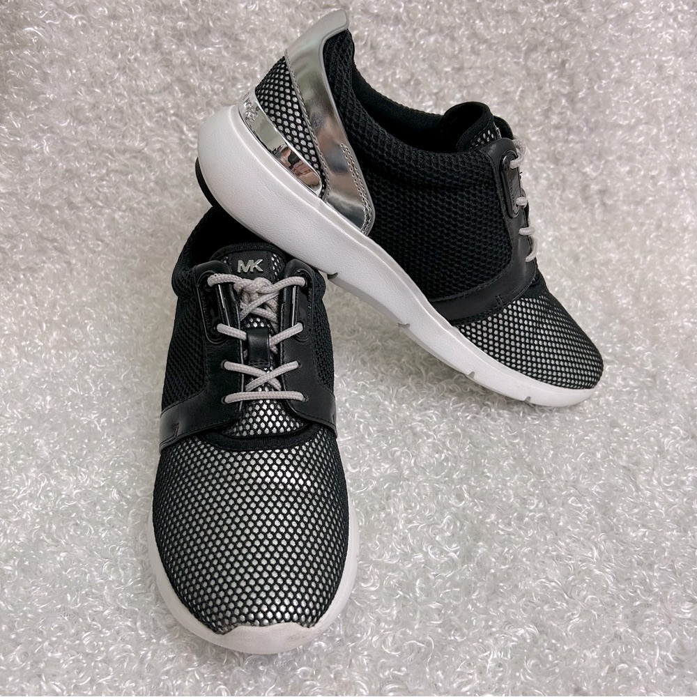 Michael Kors Black and Silver Mesh Slip-On Sneakers